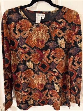 Vintage Coldwater Creek Abstract Floral
Textured Knit Top Long Sleeve Earthy M